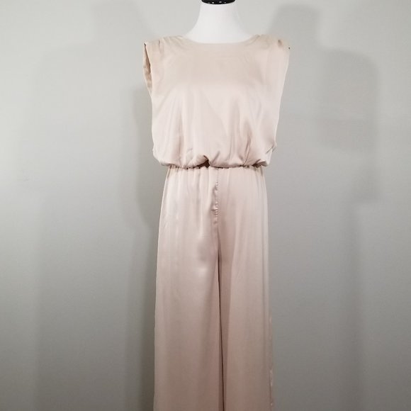 New Nasty Gal Champagne Wide Leg Satin Jumpsuit 4 Womens Elegant Sophisticated - Picture 3 of 12
